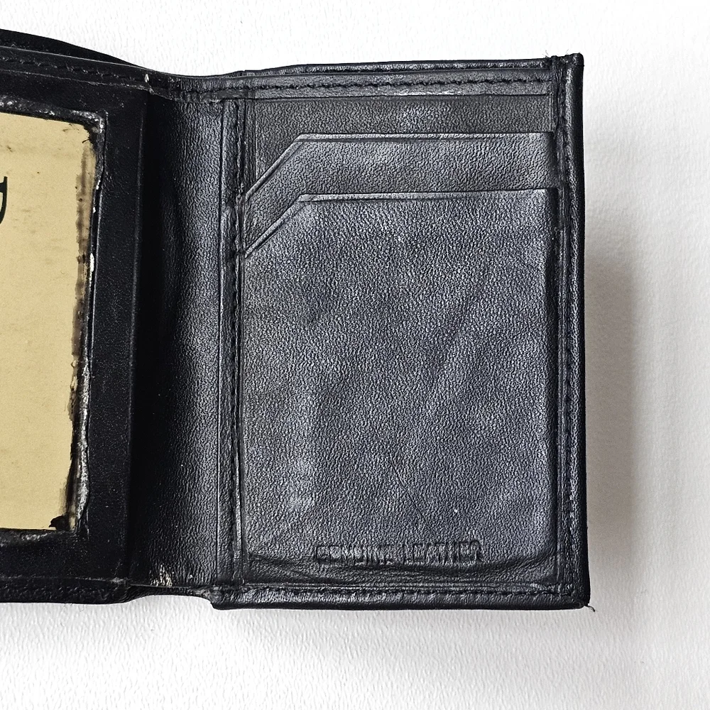 Vintage 80s Rolfs Soft Genuine Leather Black Trifold Wallet Men’s ID Window